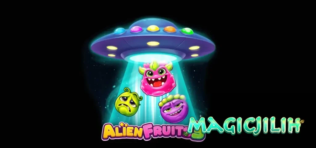 Tampilan visual slot Alien Fruits 3 dengan tema neon luar angkasa